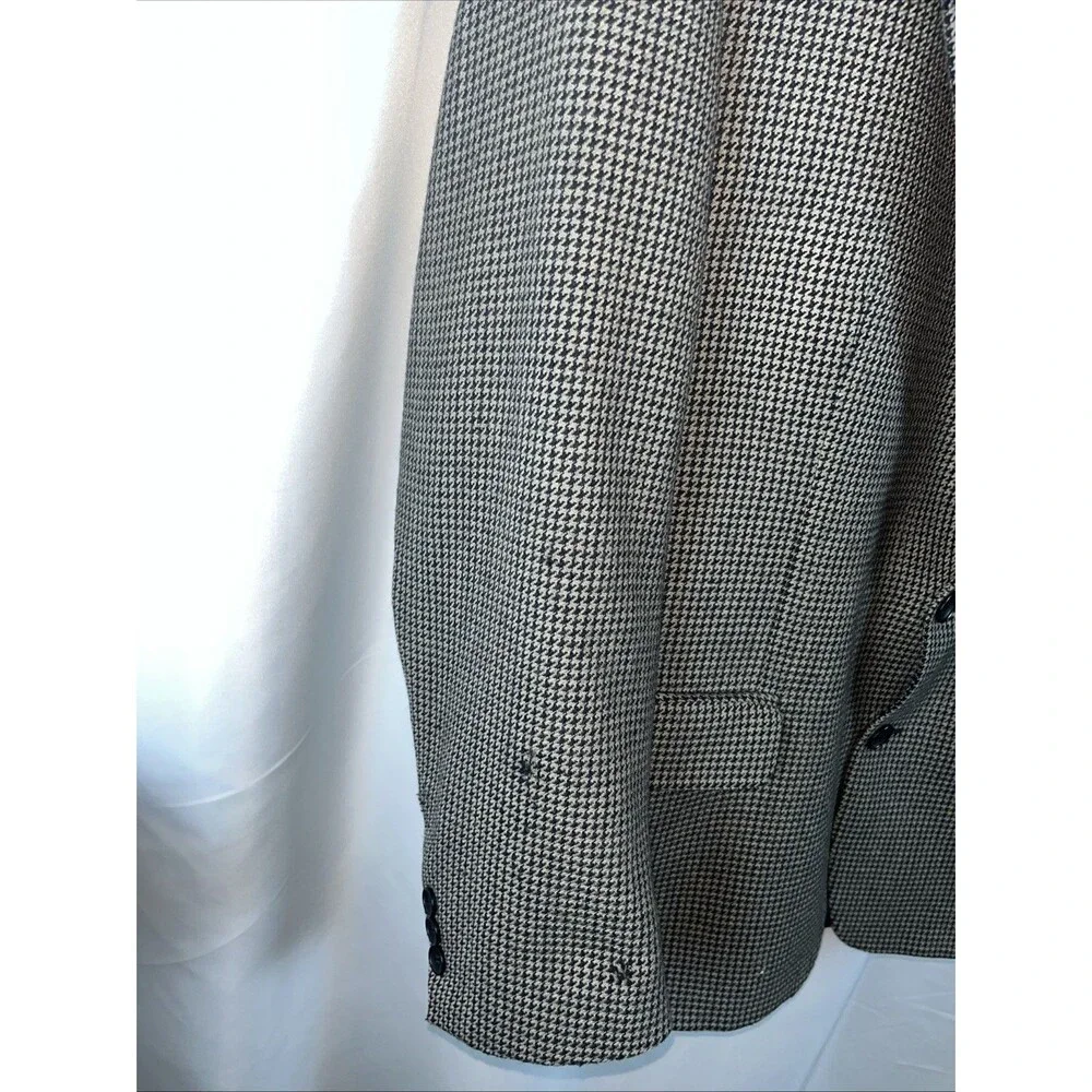 Vintage Brandini Men’s Blazer 100% Pure Wool Brown Houndstooth Plaid Office 43R
